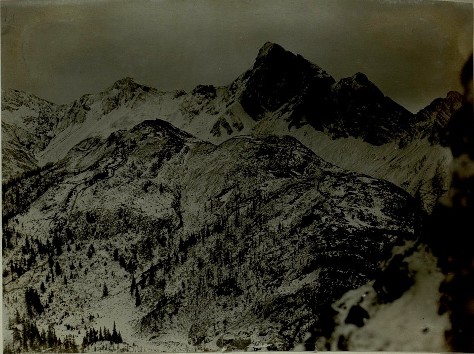Blick vom linken Flügel auf unsere und den feindlichen Stellungen am grossen Pal und Passo di Cavallo. Hintergrund von links nach rechts Köderhöhe, Promos, Piz Timau und Gamsspitze. (BildID 15481968)