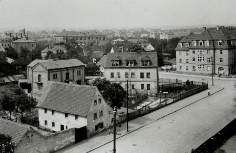 Blick vom Rathaus über die Hebbelstraße gegen die 12. Schule (Nr. 22) nach Südwest