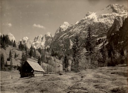 Blick von der Holzinger Wiese (Seisera) gegen Gamsmutter, Wischberg und den grossen Nabois, aufgenommen am 4.V.1916 (BildID 15474193)