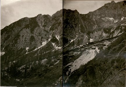 Blick von der Fischbachalm auf Gregnedul und Gregnedulkopf. Skala Feldw.Im Vordergrund 17 Komp.v.I.R.Nr, 7. (16-7.1917.) (BildID 15800758)