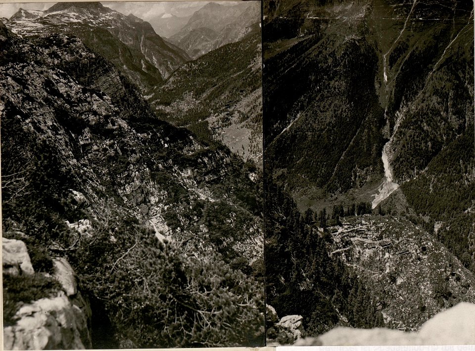 Blick von der äussersten eig.Feldwache auf die deutsche und itl.Kanzel.Hintergrund Gregnedulhang unterer Teil.Stpkt, unterhalb des Art-Beobachters am Kl.Schlichtl. (5-VII.1917.) (BildID 15800562)