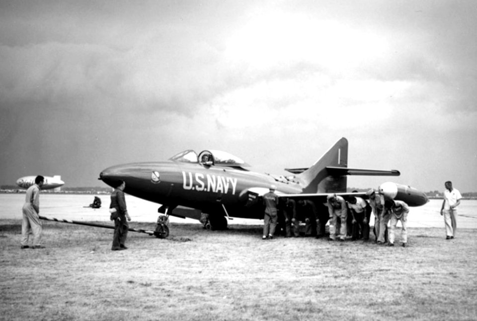 Blue Angels F9F-5 Panther off runway 1952