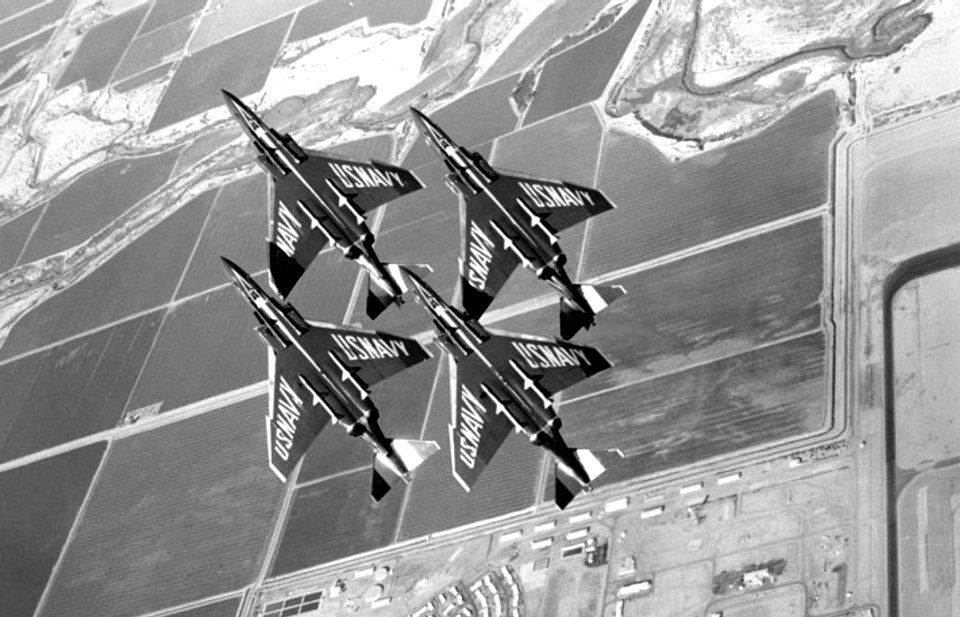 Blue Angels F-4J Phantoms formation from below 1969