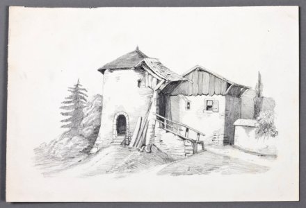 Blyertsteckning av kvarn - Hallwylska museet - 87346