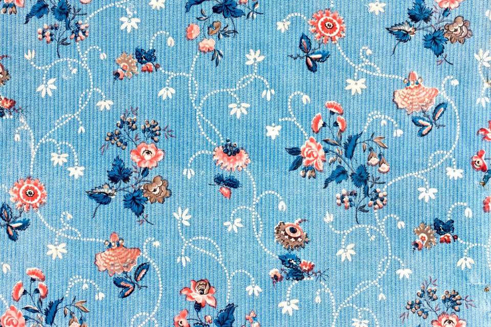 Blått blommigt tyg av engelsk chintz - Skoklosters slott - 95270