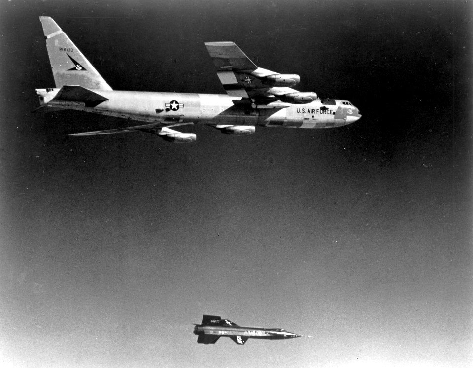 Boeing NB-52A in flight just after releasing X-15 No 1 061219-F-1234S-004