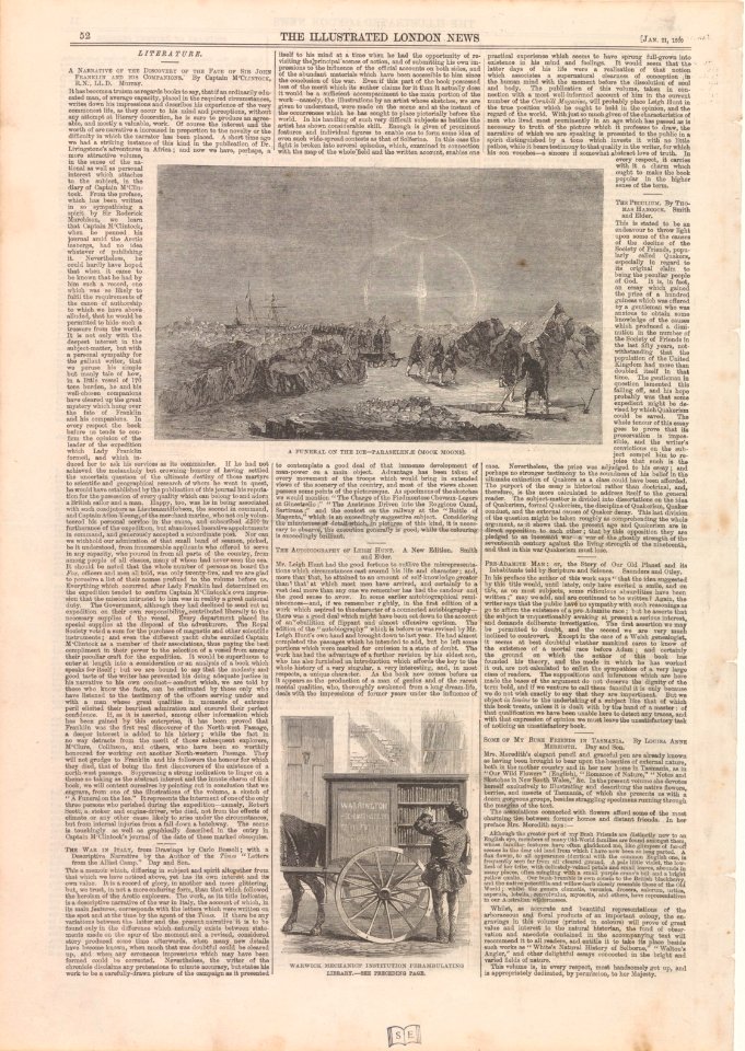 Boekenkar van Warwick Mechanics' Institution, getrokken door een paard Warwick Mechanics' Institution preambulating library A funeral on the ice-paraselen ae (Mock Moons) (titel op object), RP-P-2015-26-1669