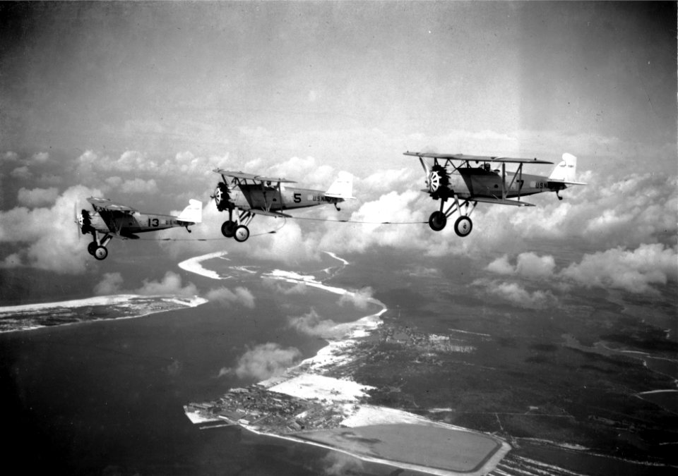 Boeing F2B-1 fighters in flight c1928