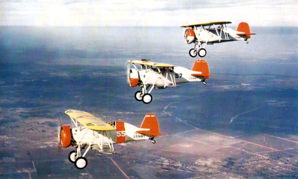 Boeing F4B training planes in flight c1941