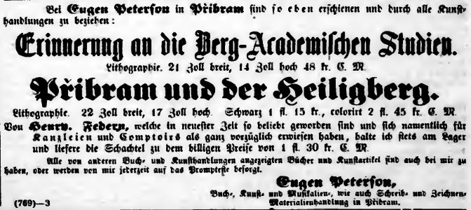 Bohemia - 28.6.1854 - Advertisement of Eugen Peterson