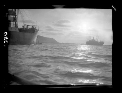 Carmel and Haifa. Carmel at sunset. Silhouette of modern steamers LOC matpc.15380