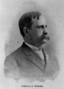 Caroll D. Wright, member of board of inquiry appointed by President Cleveland to investigate recent Pullman Co. railway strike, head-and-shoulders portrait, facing right LCCN89708592