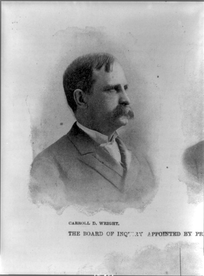 Caroll D. Wright, member of board of inquiry appointed by President Cleveland to investigate recent Pullman Co. railway strike, head-and-shoulders portrait, facing right LCCN89708592