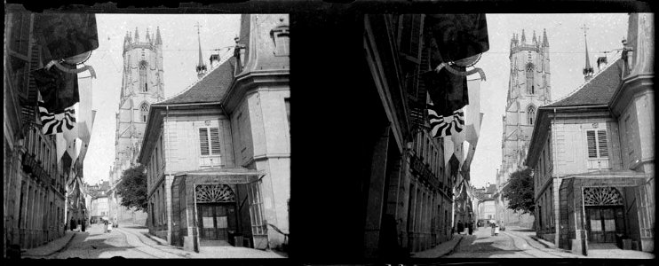 Carrer de Fribourg amb la torre de la catedral de Sant Nicolau al fons photo