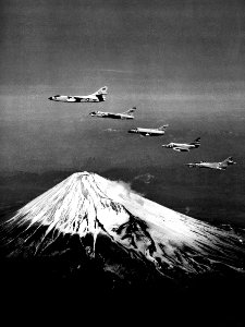 Carrier Air Group 15 (USN) aircraft fly pat Mt Fuji 1958