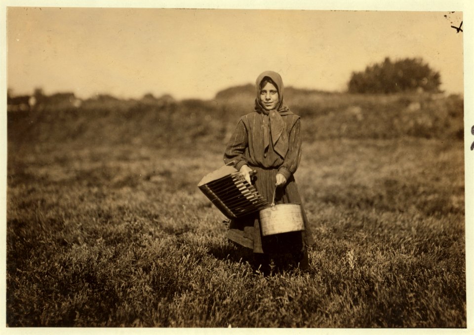 Carrie Maderyos ready to pick. Said 12 years old - 2nd year picking. LOC nclc.00166