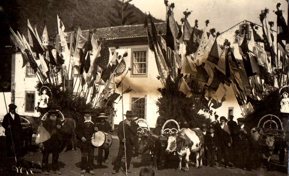 Carros de bois decorados para as festas do Esp. Santo, Séc. XX, ilha de São Jorge, Arquivo de Villa Maria, Angra do Heroísmo, Açores.