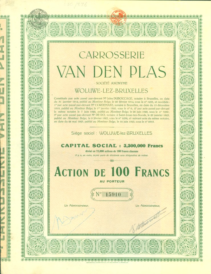 Carrosserie Van Den Plas S. A. 1923