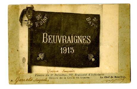 Carte commémorative du fanion du 92e régiment
