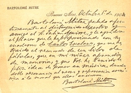Carta de Mitre a Julián Aguirre