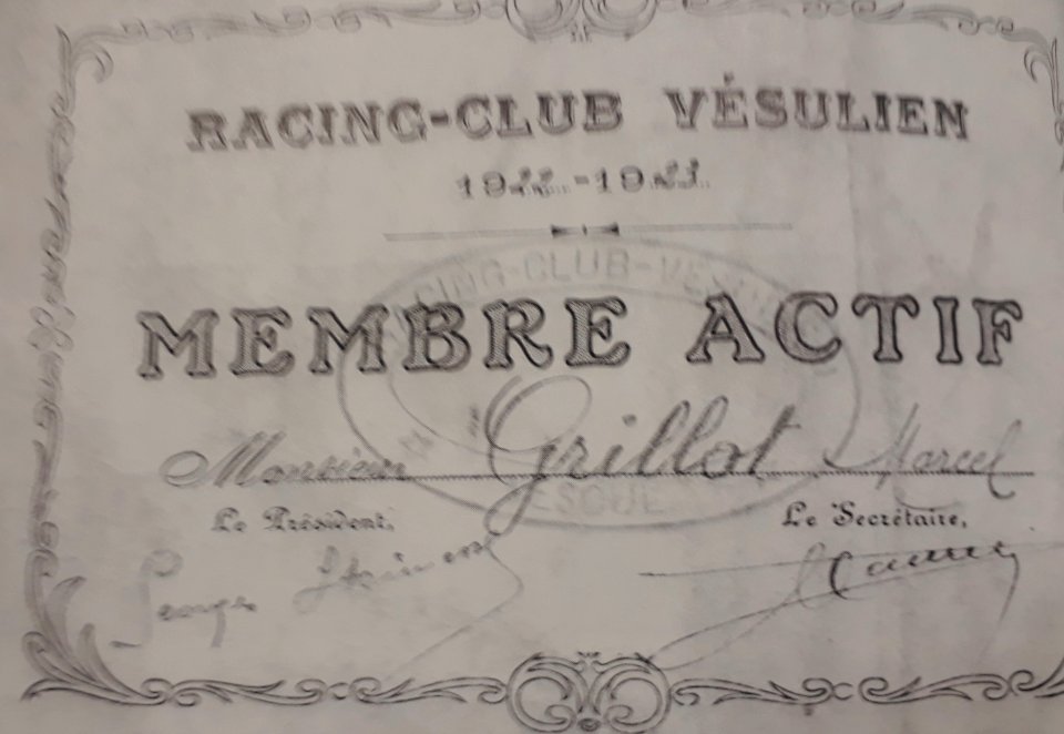 Carte de membre du Racing-Club Vésulien (1922-1923)