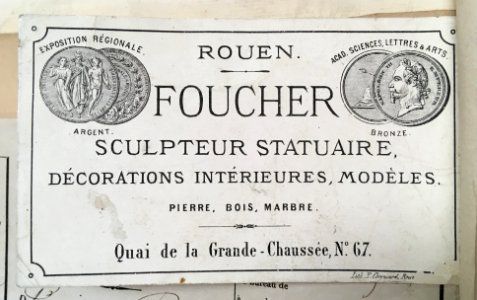 Carte de visite de Foucher, sculpteur statuaire à Rouen
