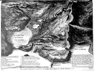 Carte ou plan géométral fait à vol d'oiseau de l'antique ville de Syracuse