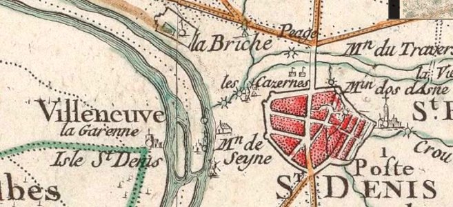 Carte de Cassini.Ile-Saint-Denis.Maison de Seine.Fort de la Briche