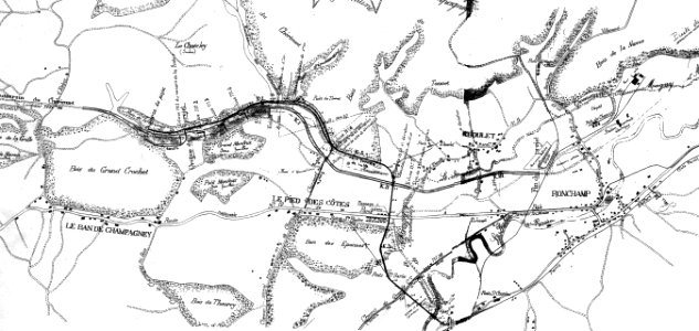 Carte puits - réseaux ferré - projet canal - Ronchamp