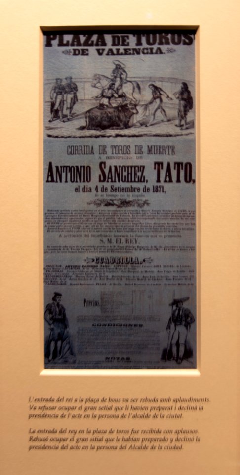 Cartel de la corrida de toros en 1871 en Valencia, a la que asistío el rey Amadeo de Saboya