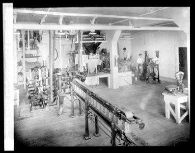 Carton Machine. Also showing filling and sewing 25 lb. sacks in background of picture LCCN2016824515