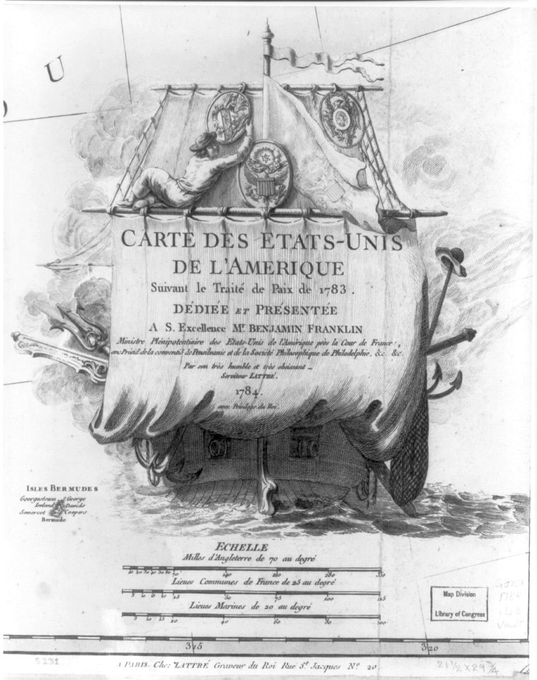 Cartouche - sailor hanging national seal next to the seal of the United States on a warship LCCN2004676783
