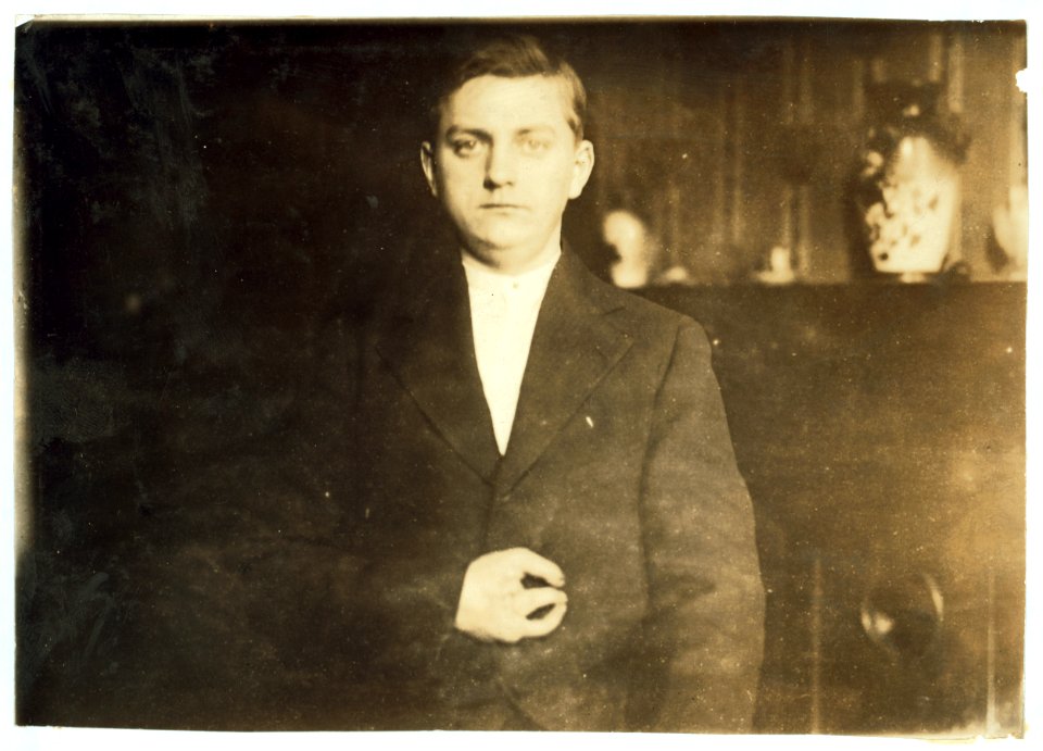 Case of Frank Wiegel, 3916 - - Ave., Brooklyn N.Y., injured after working 18 hours a day. He was injured at 1-55 A.M. January 18, 1914. Age 15 years. Employed by the Henry Bosch Paper Co., LOC nclc.04993