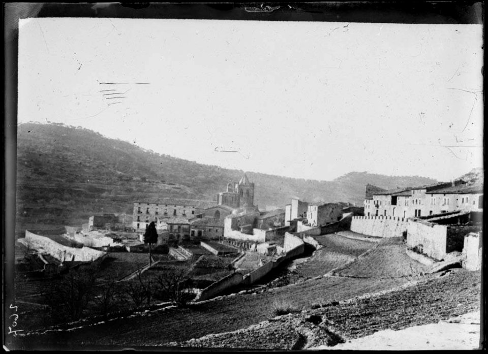 Cases del poble, muralles i al fons el monestir de Vallbona de les Monges (AFCEC VINTRO D 2607)
