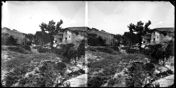 Cases de Sant Julià de Vilatorta amb alguns arbres en primer terme