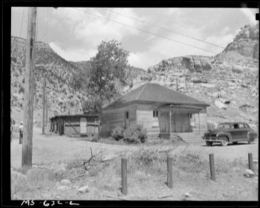 Catholic Church at foot of Slaughterhouse Canyon where many coal miners are housed. Utah Fuel Company, Sunnyside ^1... - NARA - 540538 photo