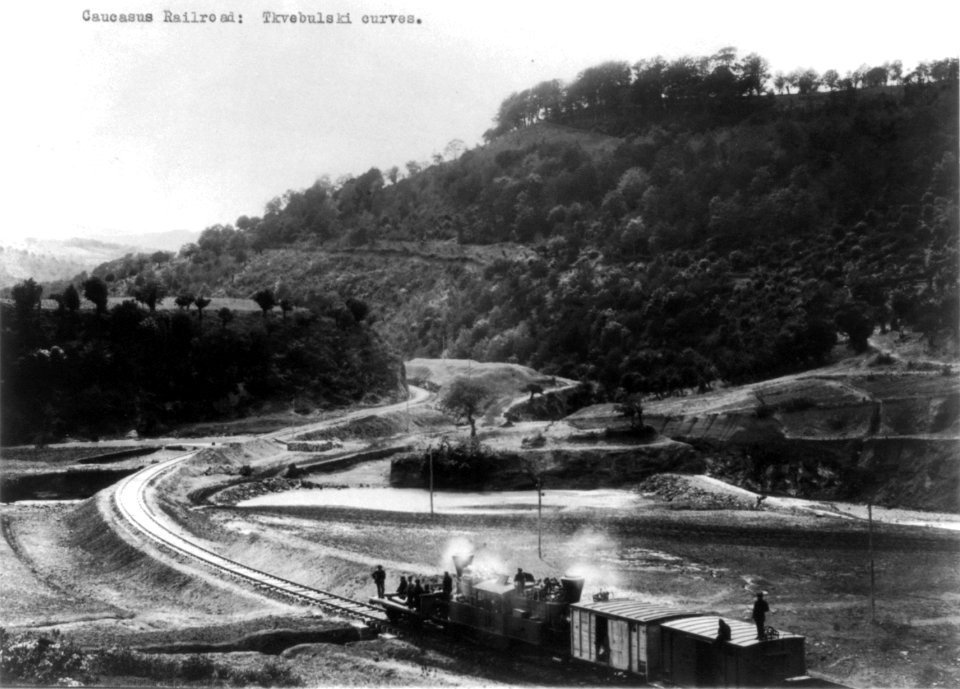 Caucasus RR train below Tkvebulski curves. ca. 1890s
