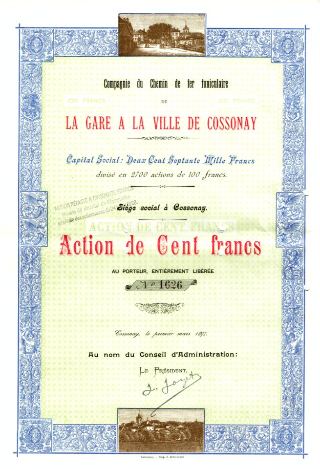 CdF funiculaire de la Gare à la Ville de Cossonay 1897
