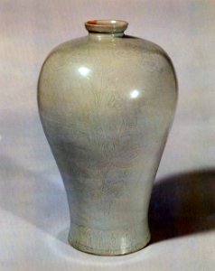 Celadon Prunus Vase with Inscription of Hyomun and Incised Lotus Design