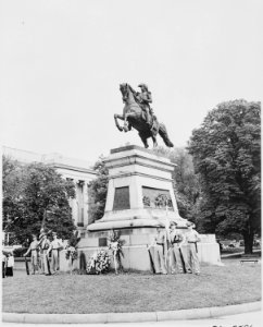 Ceremony at statue of South American patriot San Martin in Washington, D. C. President Truman was not present at the... - NARA - 199740