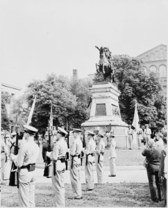 Ceremony at the statue of South American patriot San Martin in Washington, D. C. President Truman is not present at... - NARA - 199741 photo