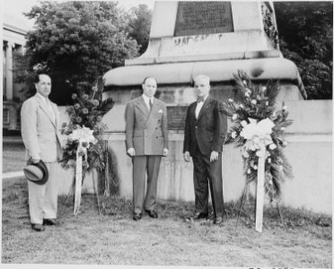 Ceremony at the statue of South American patriot San Martin in Washington, D. C. President Truman is not present at... - NARA - 199737 photo