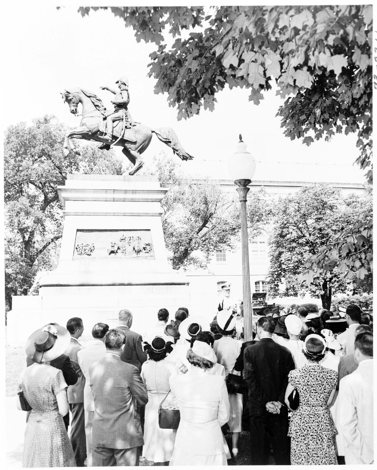 Ceremony in front of an equestrian statue of Jose de San Martin, Washington, DC. - NARA - 199869