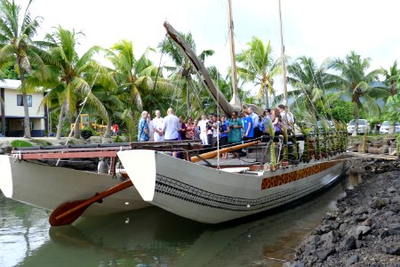 Ceremony aboard va'aka Gaualofa in 2016