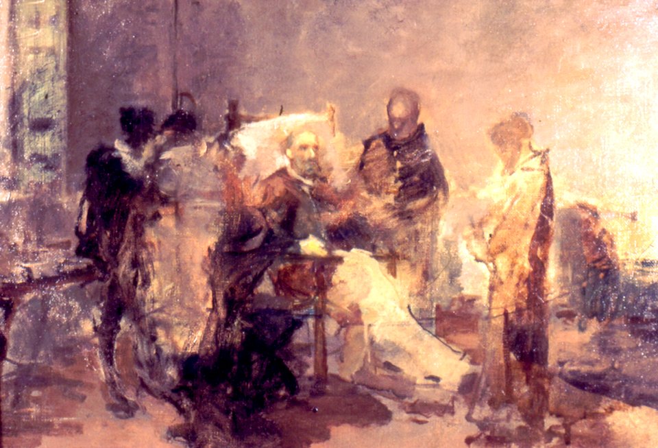 Cervantes escribiendo la dedicatoria... boceto de composición