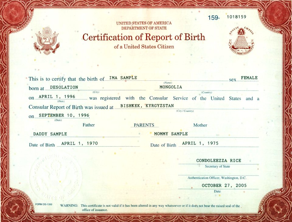 Certification of Report of Birth of a United States Citizen