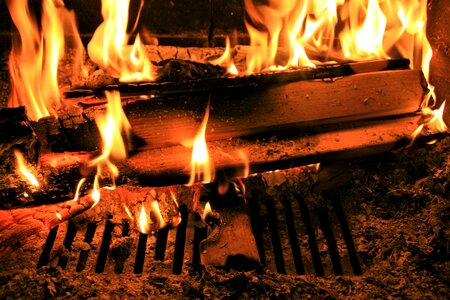 Fireplace hot firewood photo