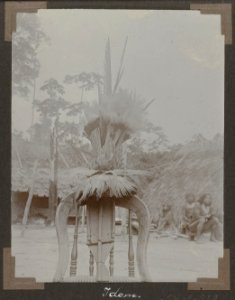 Collectie NMvWereldculturen, RV-A102-1-219, 'Versierd hoofddeksel Jamaike'. Foto- G.M. Versteeg, 1903-1904