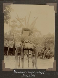 Collectie NMvWereldculturen, RV-A102-1-218, 'Versierd hoofddeksel Jamaike'. Foto- G.M. Versteeg, 1903-1904
