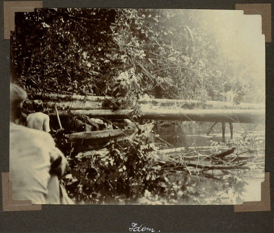Collectie NMvWereldculturen, RV-A102-1-75, 'Boomversperring in de Emma'. Foto- G.M. Versteeg, 1903-1904